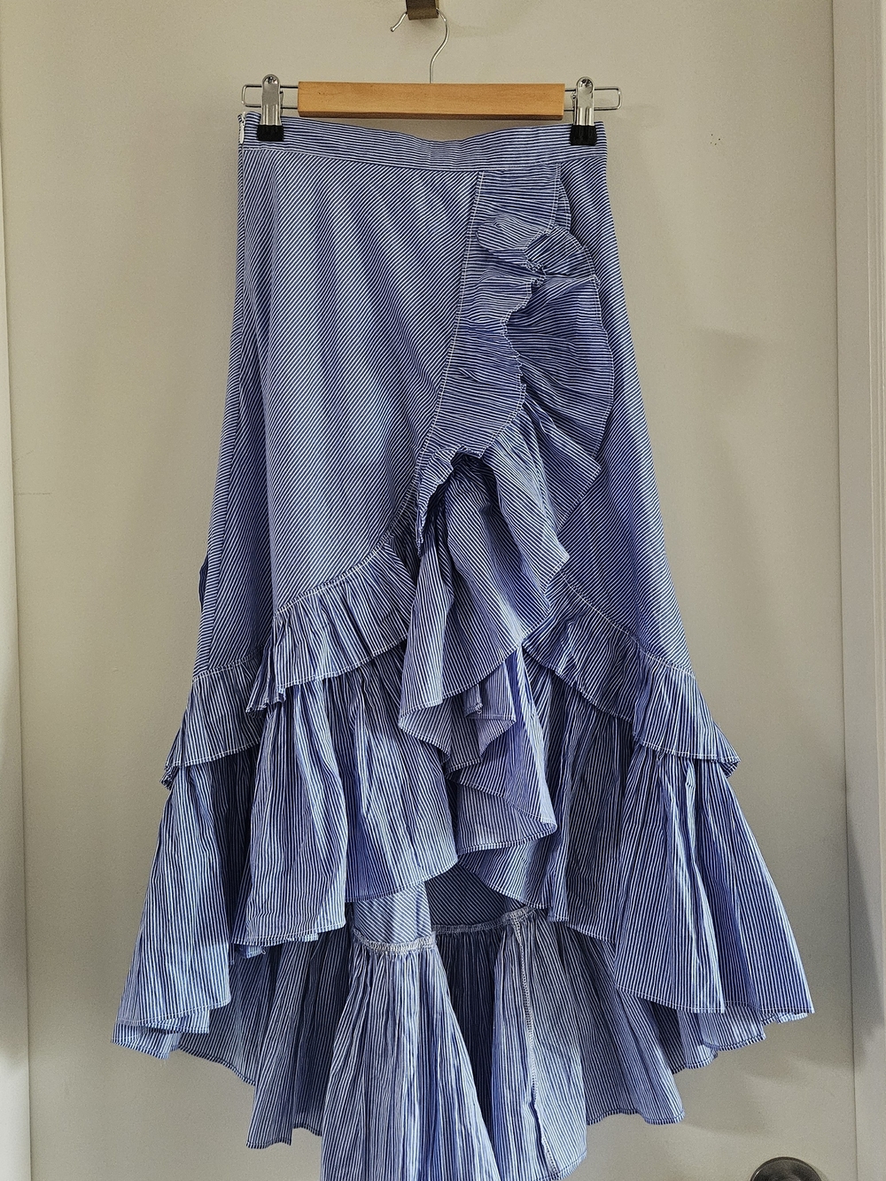 Chicwish Blue Striped Tiered High-Low Maxi Skirt